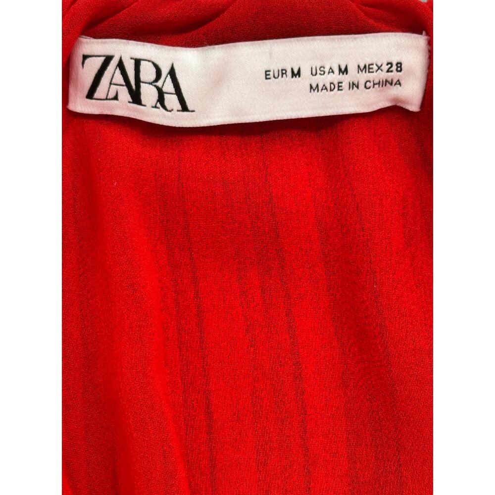Zara Red Pleated Strappy Wide Leg Culotte Jumpsuit Ruffle Overlay Size M - Picture 6 of 10
